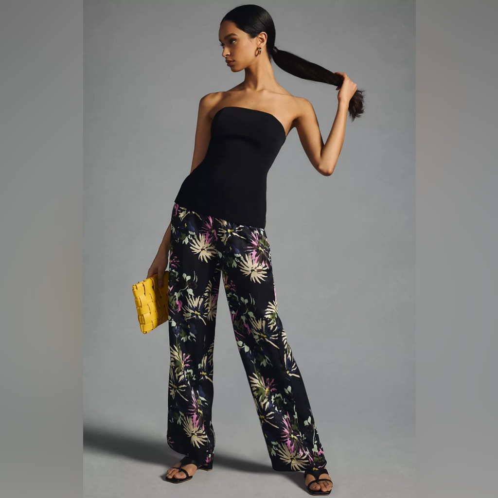 Scotch & Soda Gia Trousers Black Floral Wide Leg Pants Size Xs